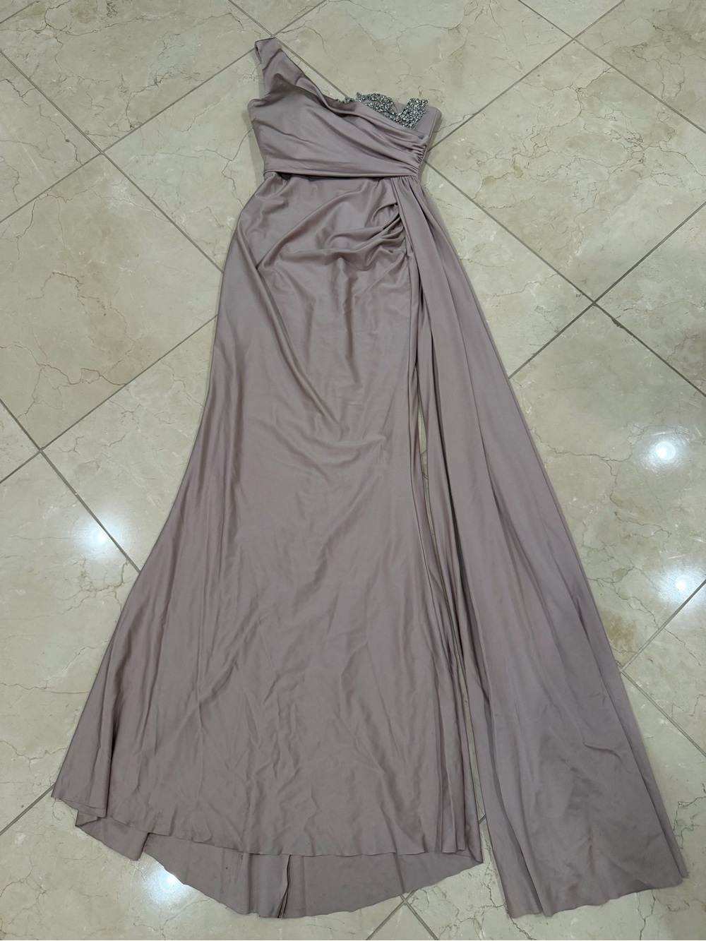 Portia and Scarlett One-Shoulder Dusty Mauve Evening Maxi Dress